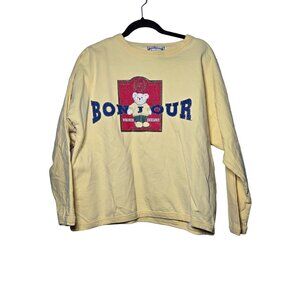 Vintage Bonjour Womens Yellow Long-Sleeve Teddy Bear Graphic Sweatshirt One Size